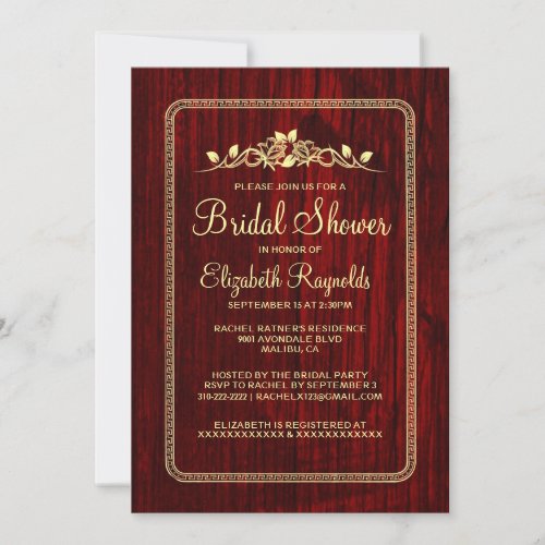 Red Gold Vintage Barn Wood Bridal Shower Invites