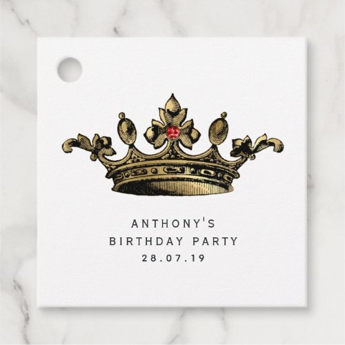 Red Gold Vintage Crown with Ruby Gemstone Favor Tags