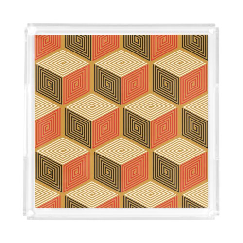Red Gold Vintage Cube Pattern Acrylic Tray
