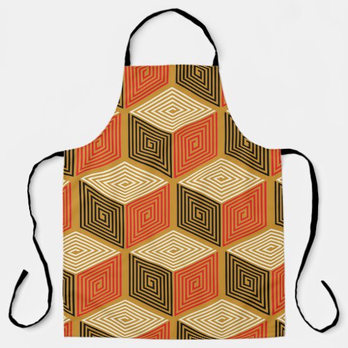 Red Gold Vintage Cube Pattern Apron