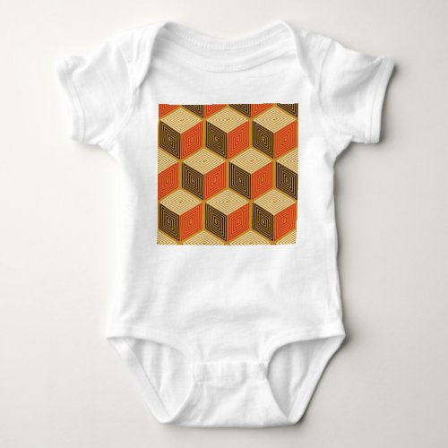 Red Gold Vintage Cube Pattern Baby Bodysuit