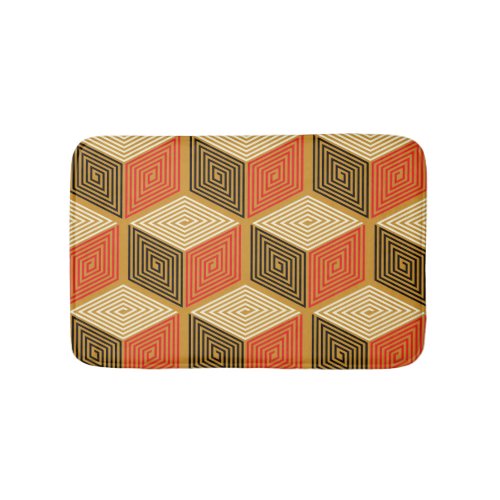 Red Gold Vintage Cube Pattern Bath Mat