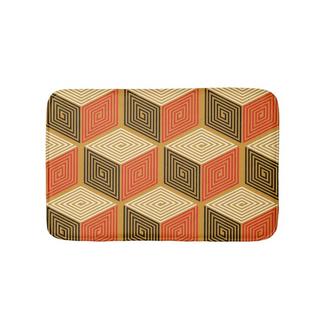 Red Gold Vintage Cube Pattern Bath Mat (Front)