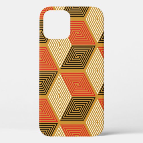 Red Gold Vintage Cube Pattern iPhone 12 Case