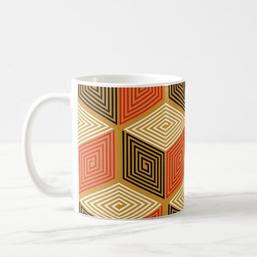 Red Gold Vintage Cube Pattern Coffee Mug