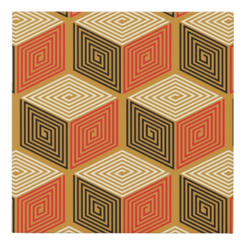 Red Gold Vintage Cube Pattern Faux Canvas Print