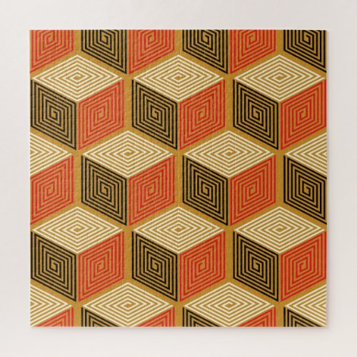 Red Gold Vintage Cube Pattern Jigsaw Puzzle