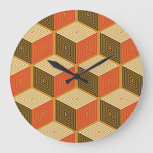 Red Gold Vintage Cube Pattern Large Clock