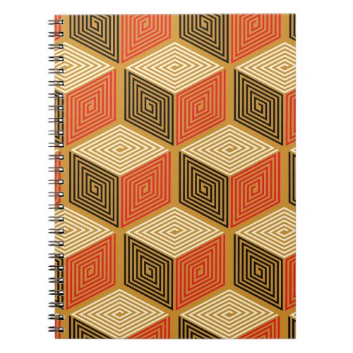 Red Gold Vintage Cube Pattern Notebook
