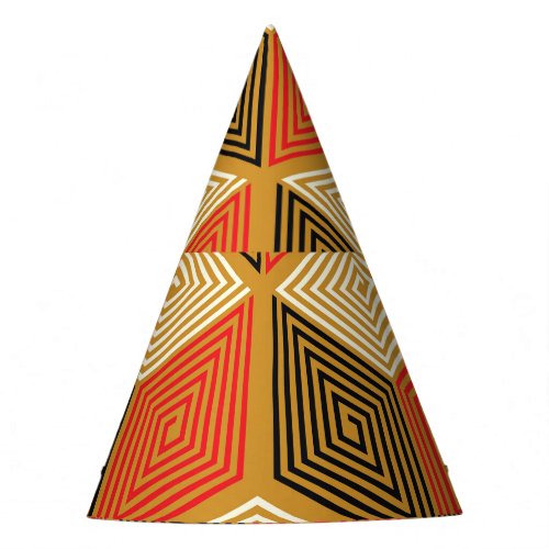 Red Gold Vintage Cube Pattern Party Hat