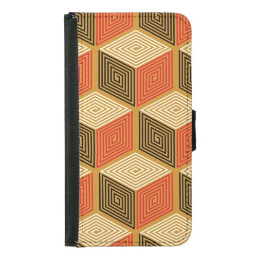 Red Gold Vintage Cube Pattern Samsung Galaxy S5 Wallet Case
