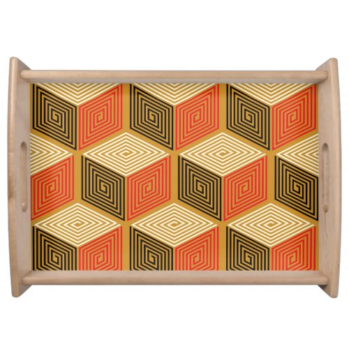 Red Gold Vintage Cube Pattern Serving Tray