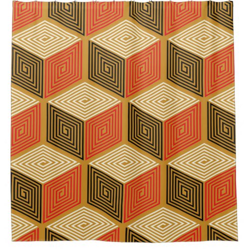 Red Gold Vintage Cube Pattern Shower Curtain