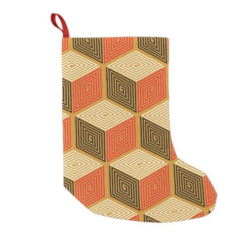 Red Gold Vintage Cube Pattern Small Christmas Stocking