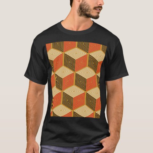 Red Gold Vintage Cube Pattern T_Shirt
