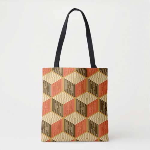 Red Gold Vintage Cube Pattern Tote Bag