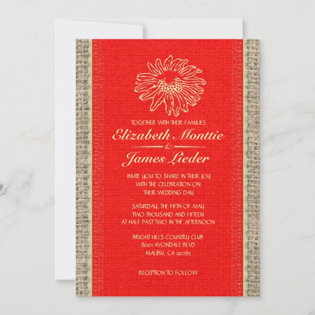 Red & Gold Vintage Lace Wedding Invitations (Front)