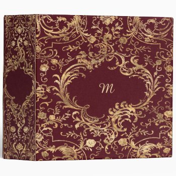 Red Gold Vintage Ornate Gold 3 Ring Binder by graphicdesign at Zazzle