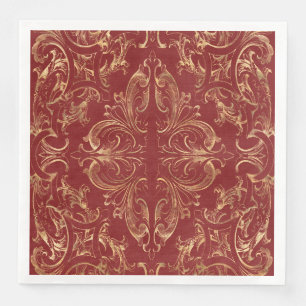 Red gold Vintage Ornate Gold Paper Dinner Napkins