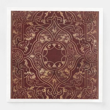 Red Gold Vintage Ornate Gold Paper Dinner Napkins by graphicdesign at Zazzle