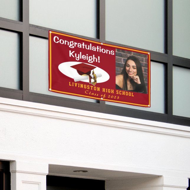 Red & Gold Vinyl Graduation Photo Banner (Outside Building)
