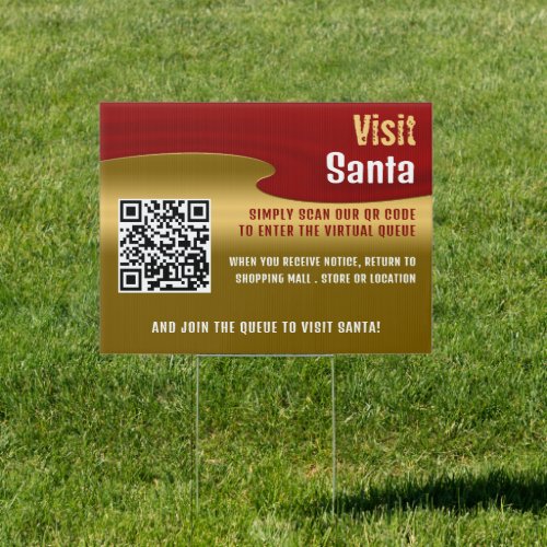 Red  Gold Visit Santa QR Code Queue Grotto Sign