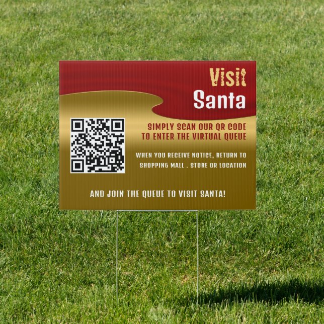 Red & Gold, Visit Santa, QR Code Queue Grotto Sign (Insitu)