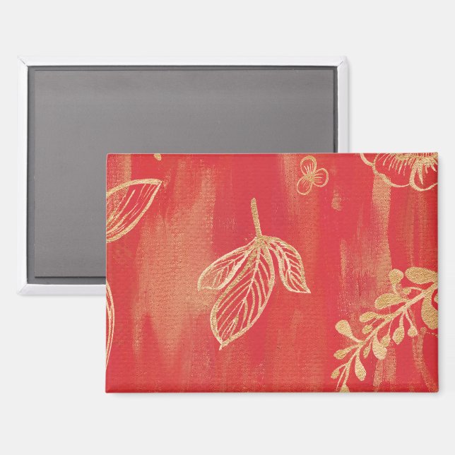 Red Gold Watercolor Floral Magnet (Front/Back)