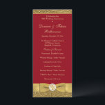 Red Gold Wedding Anniversary Vow Renewal Program<br><div class="desc">This elegant red and gold scrolled 50th wedding anniversary vow renewal ceremony program template or order of service card is fully customizable. It has a PRINTED on gold ribbon with a circle of printed-on crystals with an ornate gold cross in the center. You can change the text to be a...</div>