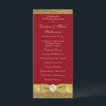 Red Gold Wedding Anniversary Vow Renewal Program<br><div class="desc">This elegant red and gold scrolled 50th wedding anniversary vow renewal ceremony program template or order of service card is fully customizable. It has a PRINTED on gold ribbon with a circle of printed-on crystals with an ornate gold cross in the center. You can change the text to be a...</div>