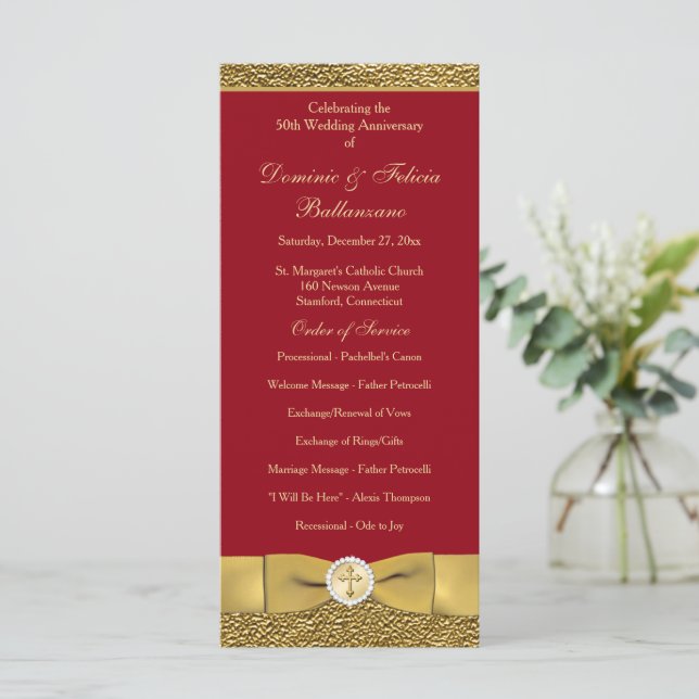Red Gold Wedding Anniversary Vow Renewal Program (Standing Front)