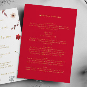 Red Gold Wedding Details Card