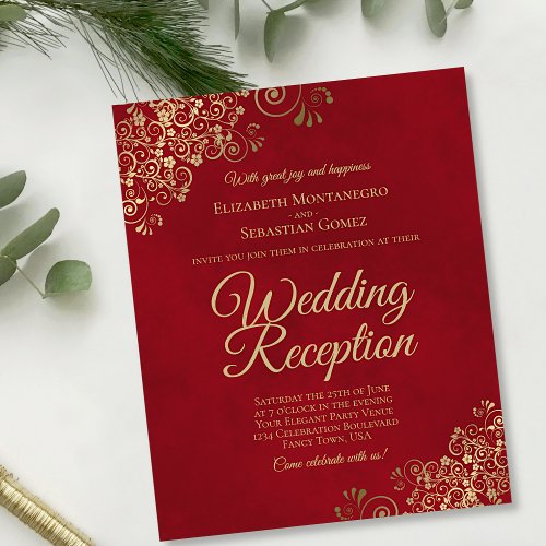 Red  Gold Wedding Reception BUDGET Invitation