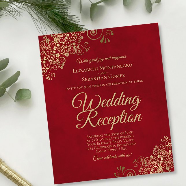 Red & Gold Wedding Reception BUDGET Invitation (Creator Uploaded)