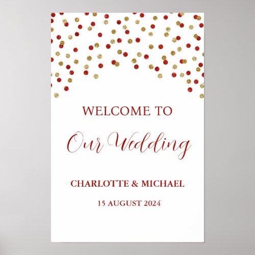 Red Gold Wedding Welcome Custom 12x18 Poster