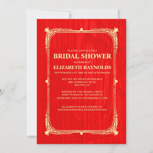 Red Gold Western Barn Wood Bridal Shower Invites
