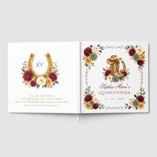 Red Gold Western Horse Floral Charra Quinceañera Guest Book