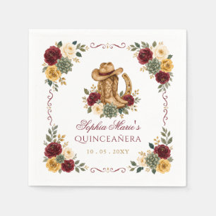 Red Gold Western Horse Floral Charra Quinceañera Napkins