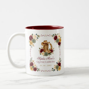Red Gold Western Horse Floral Charra Quinceañera Two-Tone Coffee Mug