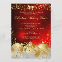 Red Gold White Bauble Christmas Holiday Party Invitation