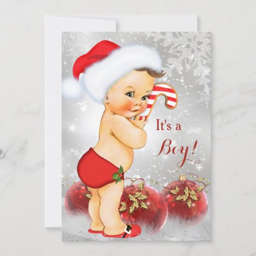 Red Gold White Christmas Baby Shower Boy Brunette Invitation