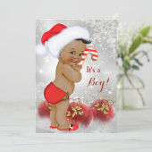 Red Gold White Christmas Baby Shower Boy Ethnic Invitation (Standing Front)