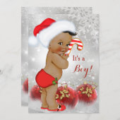 Red Gold White Christmas Baby Shower Boy Ethnic Invitation (Front/Back)