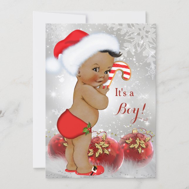 Red Gold White Christmas Baby Shower Boy Ethnic Invitation (Front)