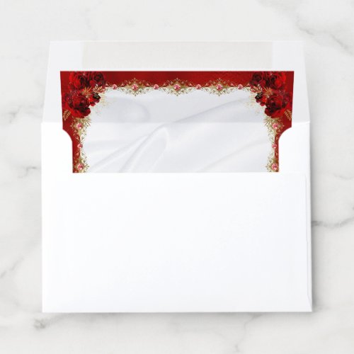 Red Gold White Elegant Floral Wedding Envelope Liner