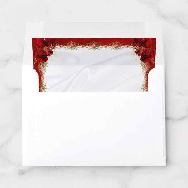 Red Gold White Elegant Floral Wedding Envelope Liner (In Envelope)