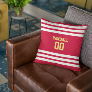 Red, Gold & White Football Team Personalized Throw Pillow