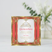 Red Gold White Pearl Princess Quinceanera Invitation (Standing Front)
