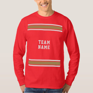 Red Gold White Sports Jersey Team Name Long Sleeve T-Shirt