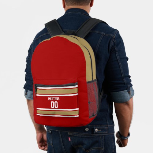 Red Gold White Sports Striped Jersey Team Name Printed Backpack